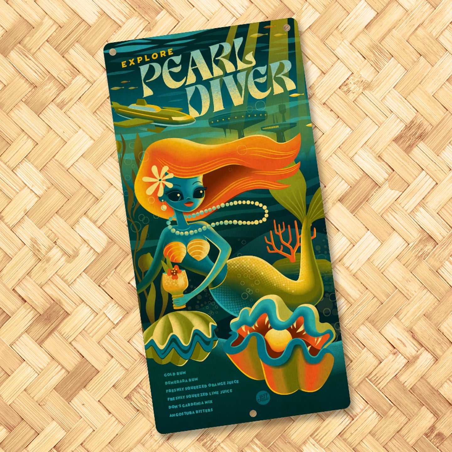 Jeff Granito's Tiki Cocktail Menu Series: '#3 Pearl Diver' - Metal Sign