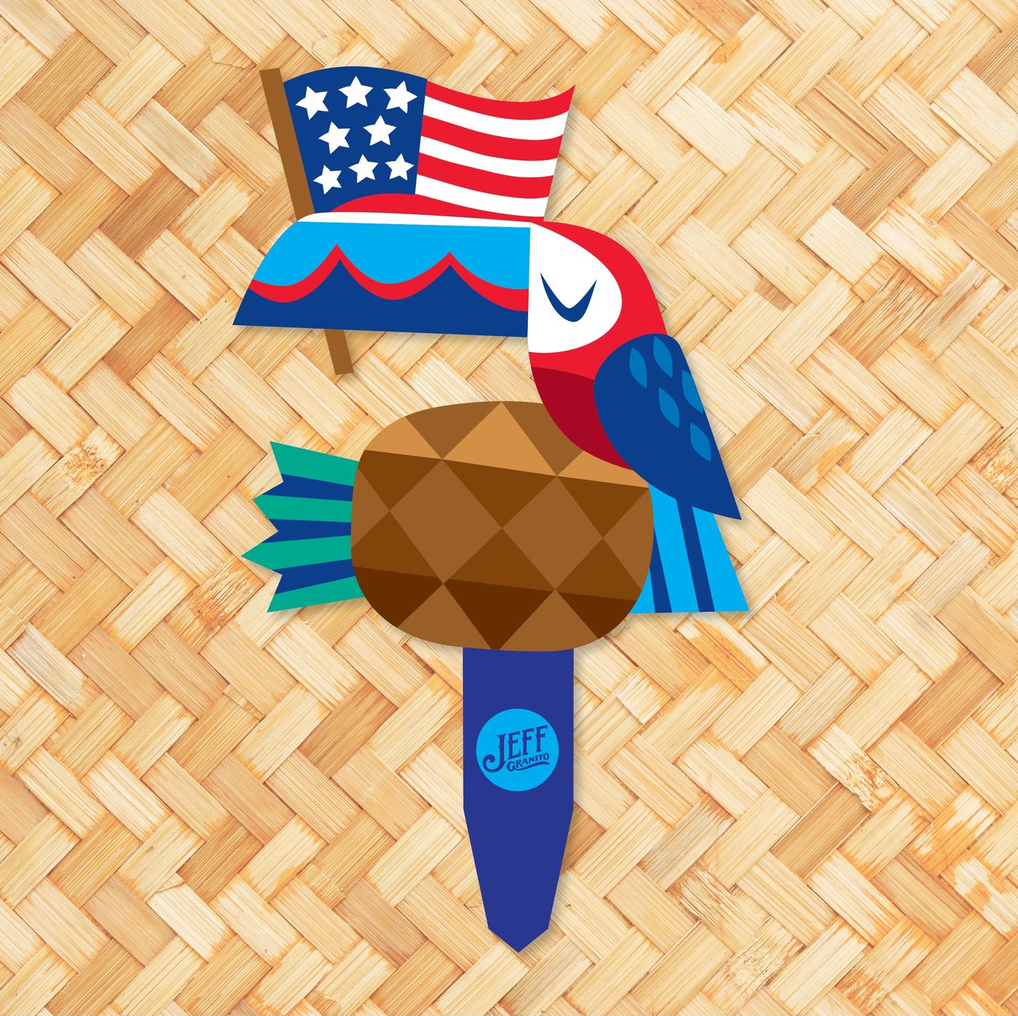 Jeff Granito's 'Star-Spangled Aloha Toucan' Metal Yard Stake - Limited Time Pre-Order