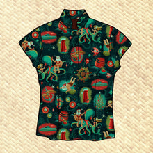 Load image into Gallery viewer, Jeff Granito&#39;s &#39;Seas &amp; Greetings&#39; Classic Aloha Button-Up Shirt - Womens - Ready to Ship! (FREE SHIPPING in U.S.)
