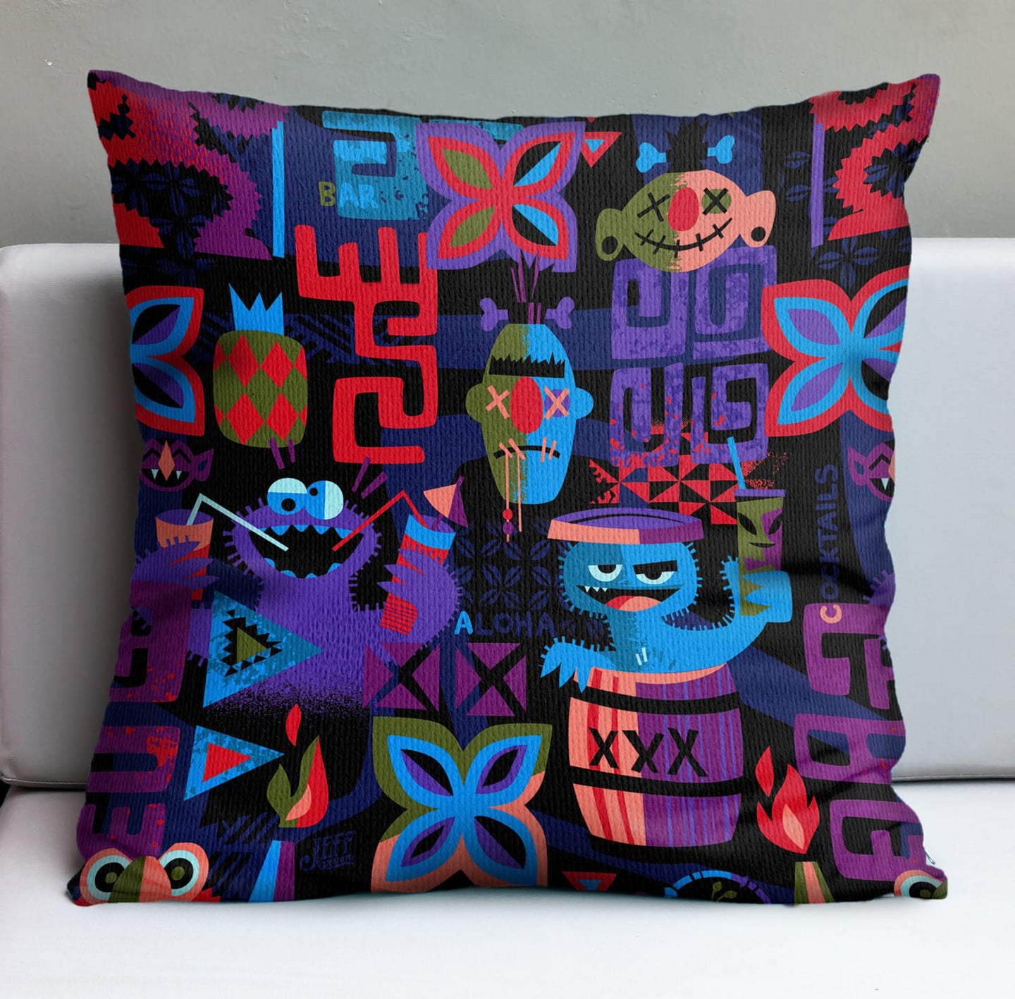 Jeff Granito's 'Tiki Monsters' Pillow Cover - Ready to Ship! (FREE SHIPPING in U.S.)