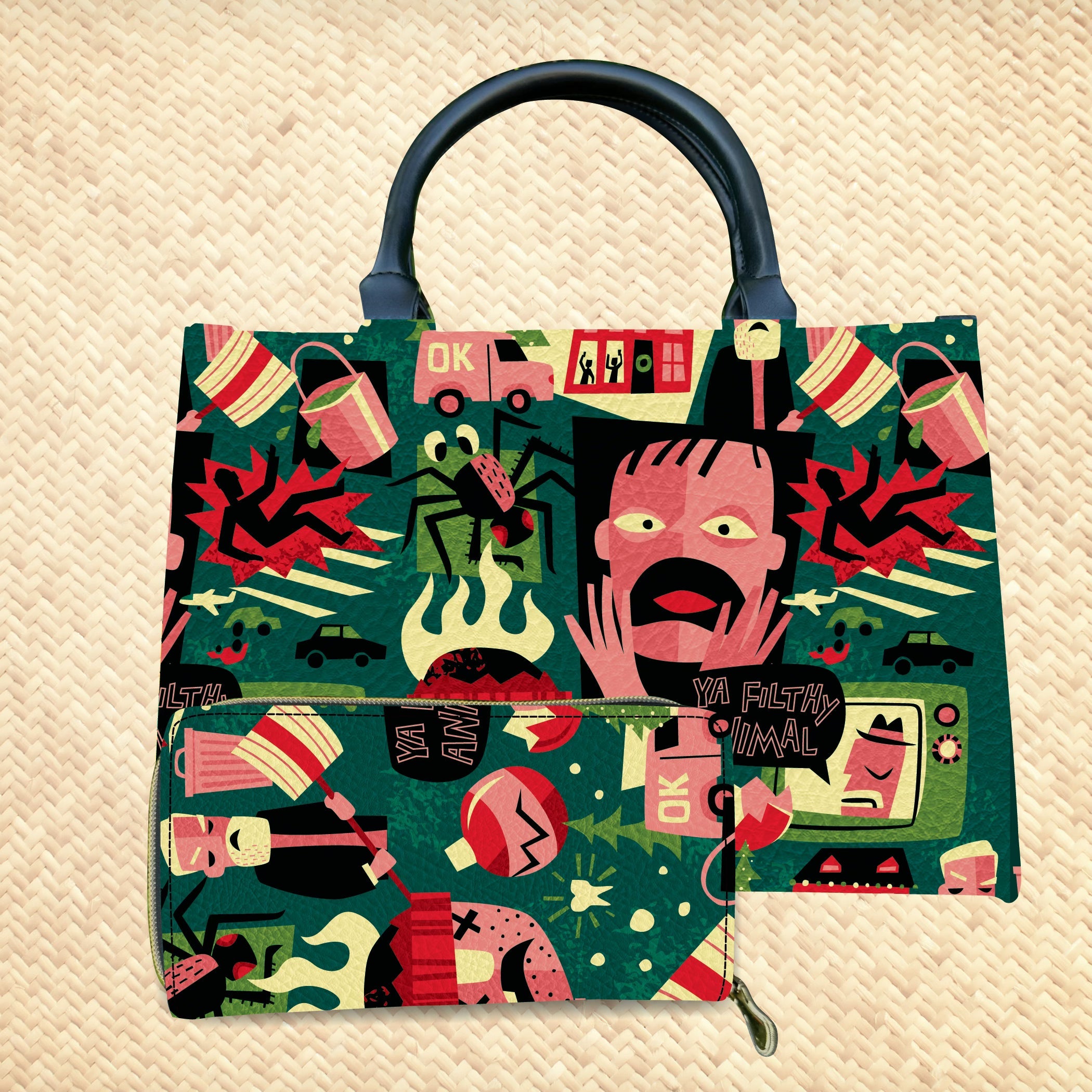 Jeff Granito's 'Ya Filthy Animals' Handbag and Zippered Wallet Set