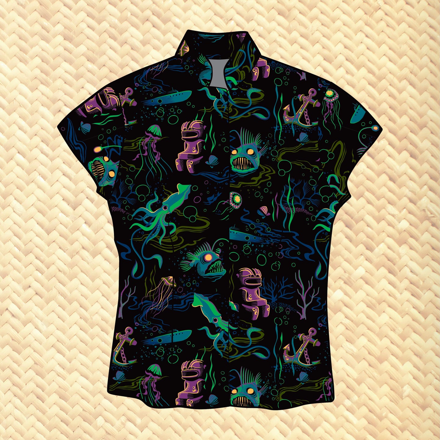 Jeff Granito's 'Dwellers of the Deep' - Classic Aloha Button Up-Shirt - Womens - Ready to Ship!