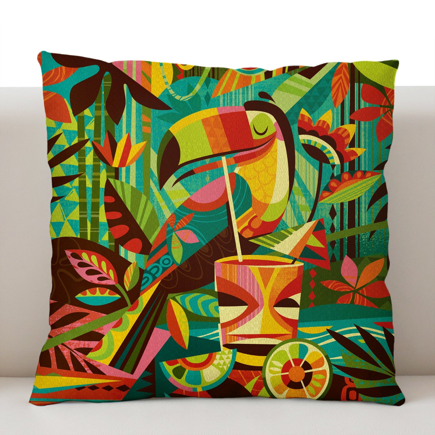 Jeff Granito's 'Tiki Toucan' Pillow Cover - Ready to Ship! (FREE SHIPPING in U.S.)