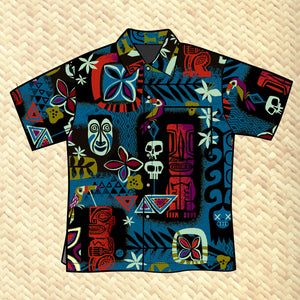 LAST CHANCE, Blue Tiki Safari Unisex Aloha Shirt