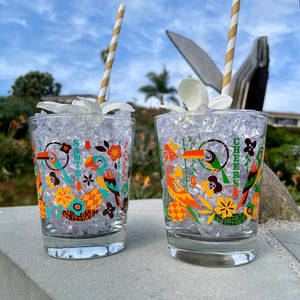 Birds Singing Words Cocktail Glass Set