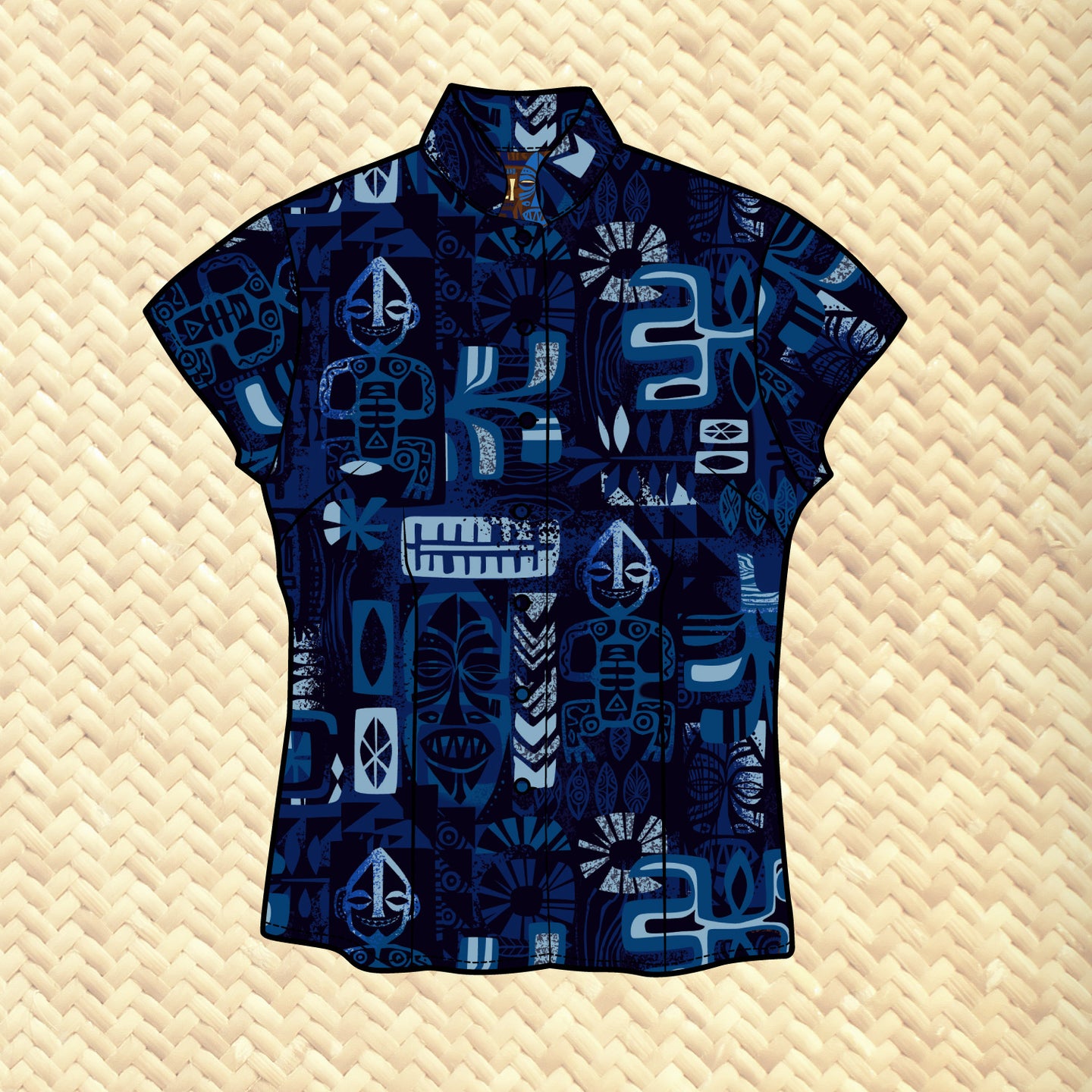 LAST CHANCE, TikiLand Trading Co. X Jeff Granito 'Kihei Shores' Womens Aloha Shirt