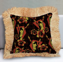 Load image into Gallery viewer, Red Lei Lounge, Double Sided Pillow Cover with Grass Skirt Fringe
