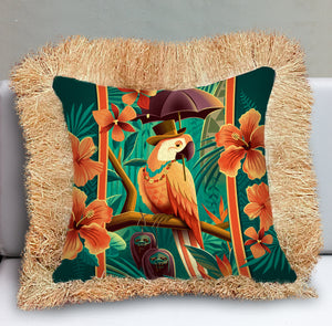Head Salesman of the East, Double Sided Pillow Cover with Grass Skirt Fringe
