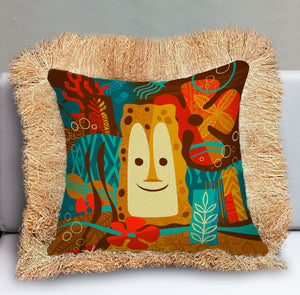 Tiki Bob Under the Sea, Double Sided Pillow Cover with Grass Skirt Fringe
