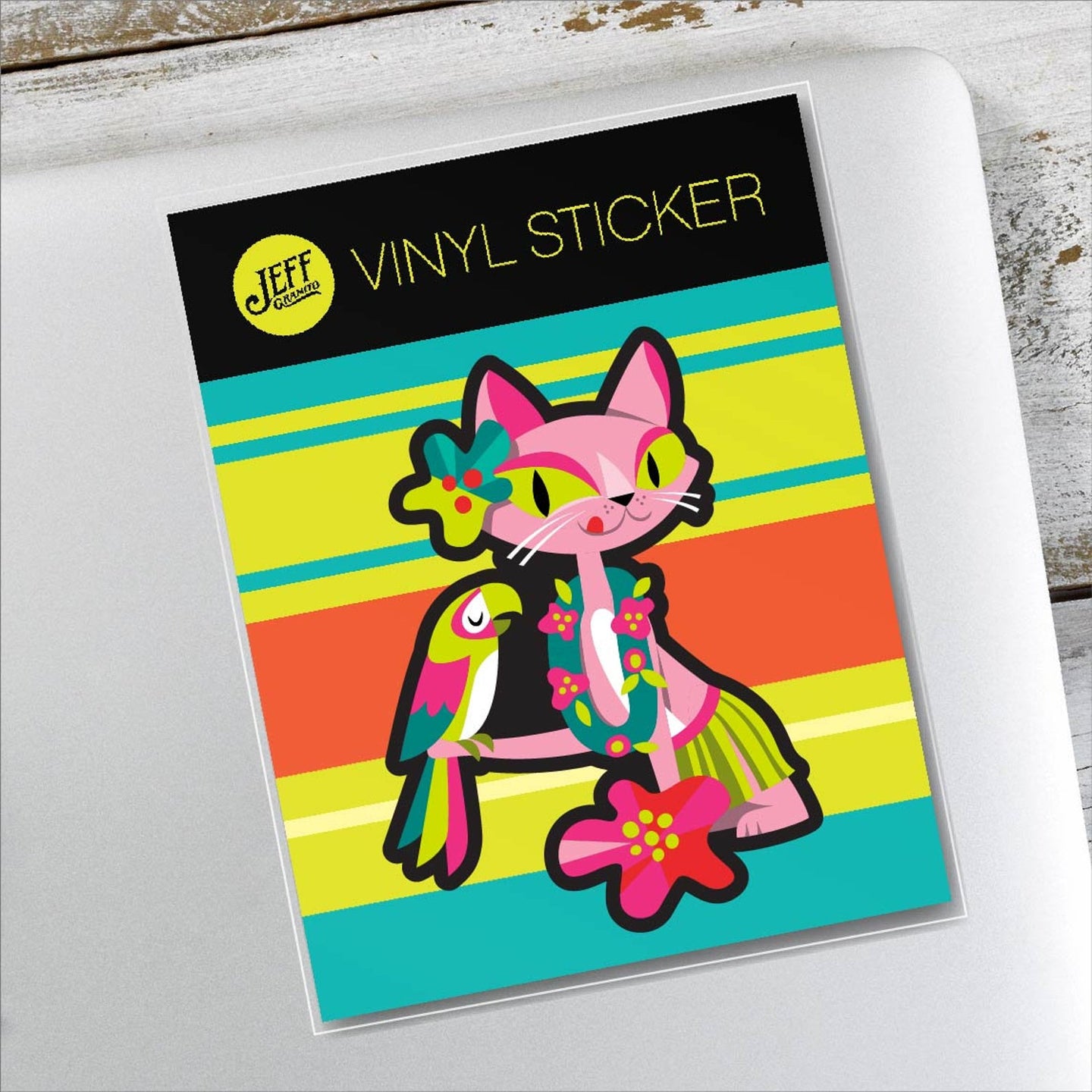 Pink Tiki Cat Vinyl Sticker