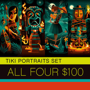 Tiki Portraits Print Set, All Four Deluxe Matted Prints