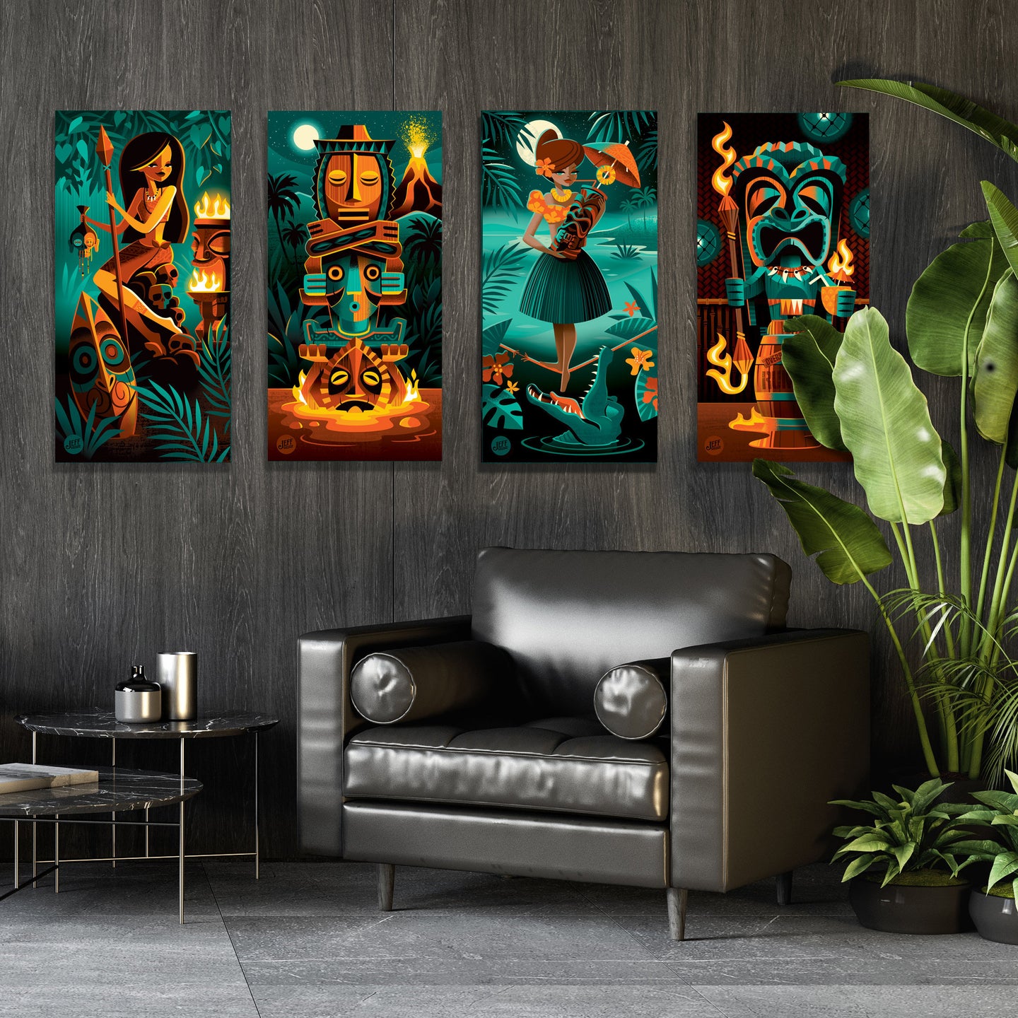 Tiki Portraits Set of Four 12X24 Autographed Gallery Canvas Giclees