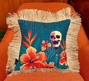 Head Salesman of the West, Double Sided Pillow Cover with Grass Skirt Fringe