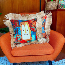 Load image into Gallery viewer, Tiki Bob Under the Sea, Double Sided Pillow Cover with Grass Skirt Fringe
