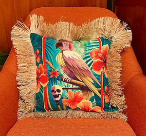 Head Salesman of the West, Double Sided Pillow Cover with Grass Skirt Fringe