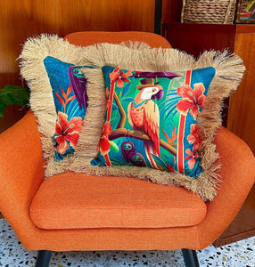Head Salesman of the East, Double Sided Pillow Cover with Grass Skirt Fringe