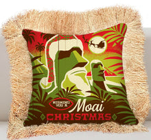 Load image into Gallery viewer, Moai Christmas Double Sided Pillow Cover with Grass Skirt Fringe
